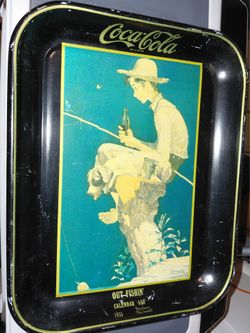 Vintage Coca Cola boy fishing Norman Rockwell