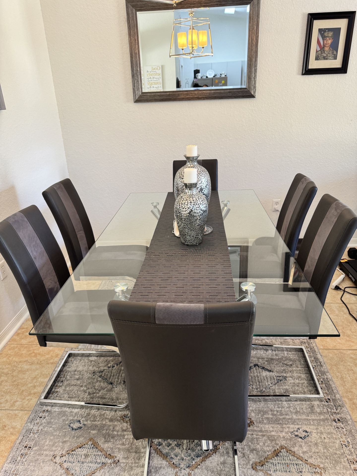 Gray And Silver Dining Table