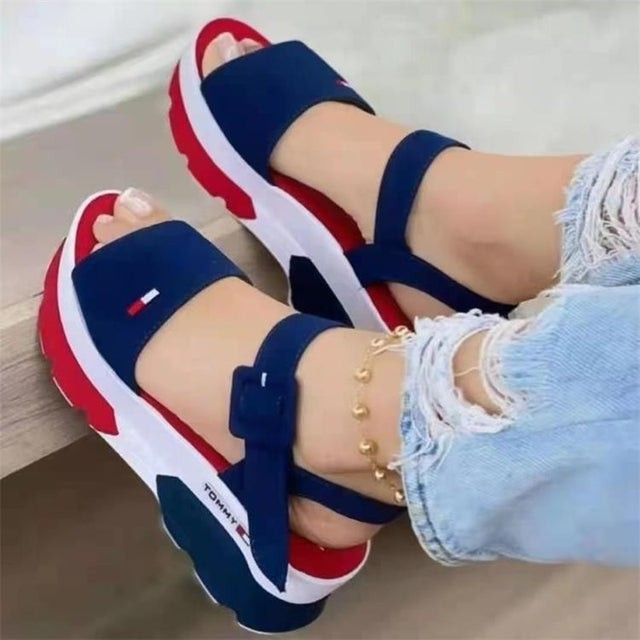 Tommy Hilfiger Stylish 2022 Summer Sexy High Heels Buckle Beach Platform