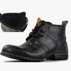 OSSTONE Moto Boots for Men Fashion lace-up Leather Chukka Boots  Fleece Lined Size 13 NEW