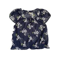 CUTE NAVY HOLLISTER SHEER FLORAL SHORT SLEEVE BLOUSE