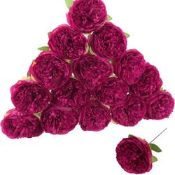 Artificial Peonies 16pcs Purple Silk Flower Heads With Stem - Fake Faux Realistic Flowers for Home Wedding Party Festival Decor