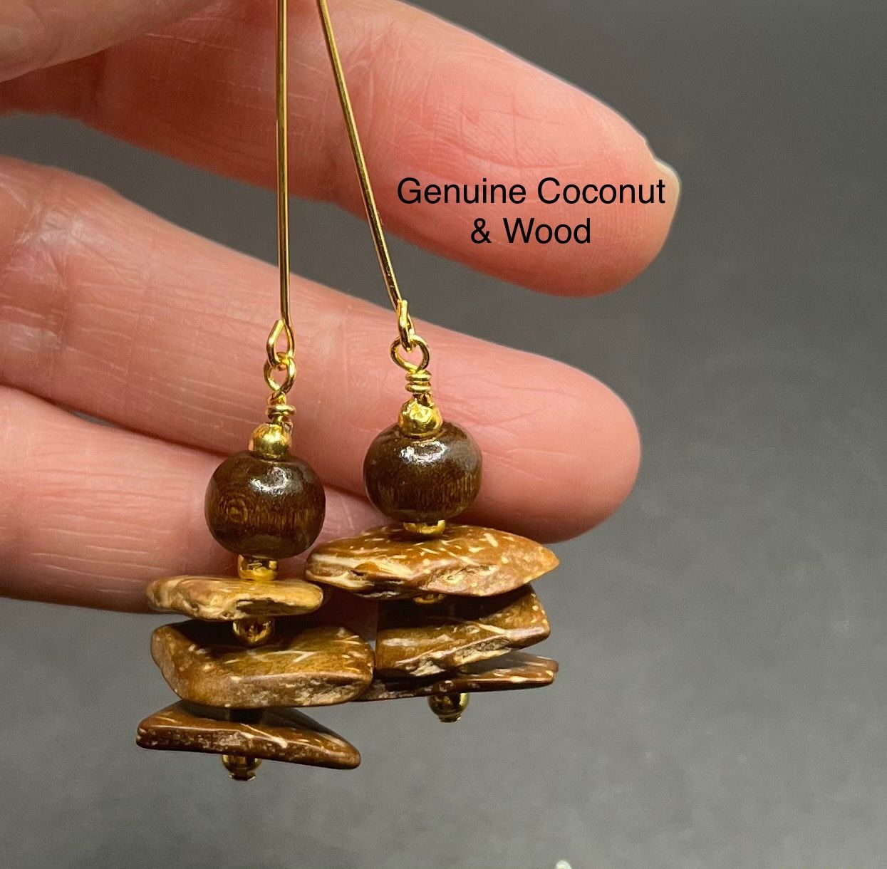 Genuine Coconut Shell & Wood Handmade Earrings