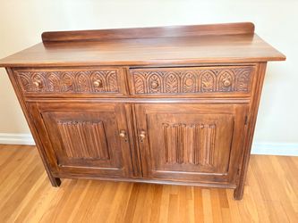Antique Wood Sideboard with Carved Detail