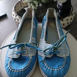 Vans Blue and White Striped Boat Shoes