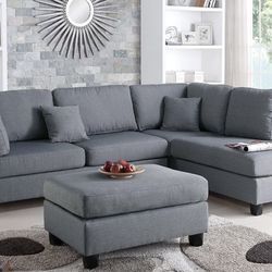 Gray Sectional Sofa With Ottoman (Free Delivery)