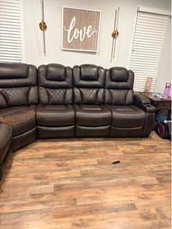 Large Brown Reclining Sectional with Cup Holders – $450 OBO