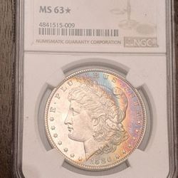 1886 MS63* Gorgeous Rainbow Halo Toning NGC STAR graded Coin Morgan Silver Dollar 