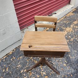 Vintage 1950s Industrial Child's School Desk with Inkwell