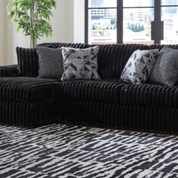 ASHLEY MIDNIGHT MADNESS Black Onyx Plush 2pc Sectional Sofa Optional Ottoman 