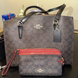 Red & Brown Coach Bag & Wallet 