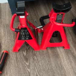 Amazon Basics Steel Jack Auto Stands, 3 Ton (2.7 metric Ton) Capacity, Easy to Use, Adjustable Height, 6,000 lb, 1 Pair, Black and Red