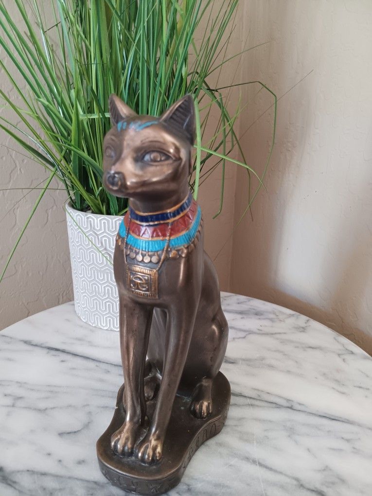 $35 Egyptian Cat Godess Bastet, Beautiful Statue in her Cat Form, Cast in Bronze Cold Cast Resin