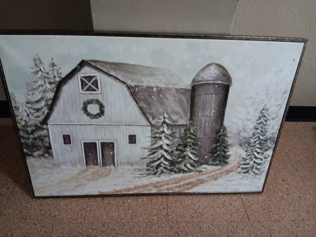 Winter Barn Oil On Canvas 