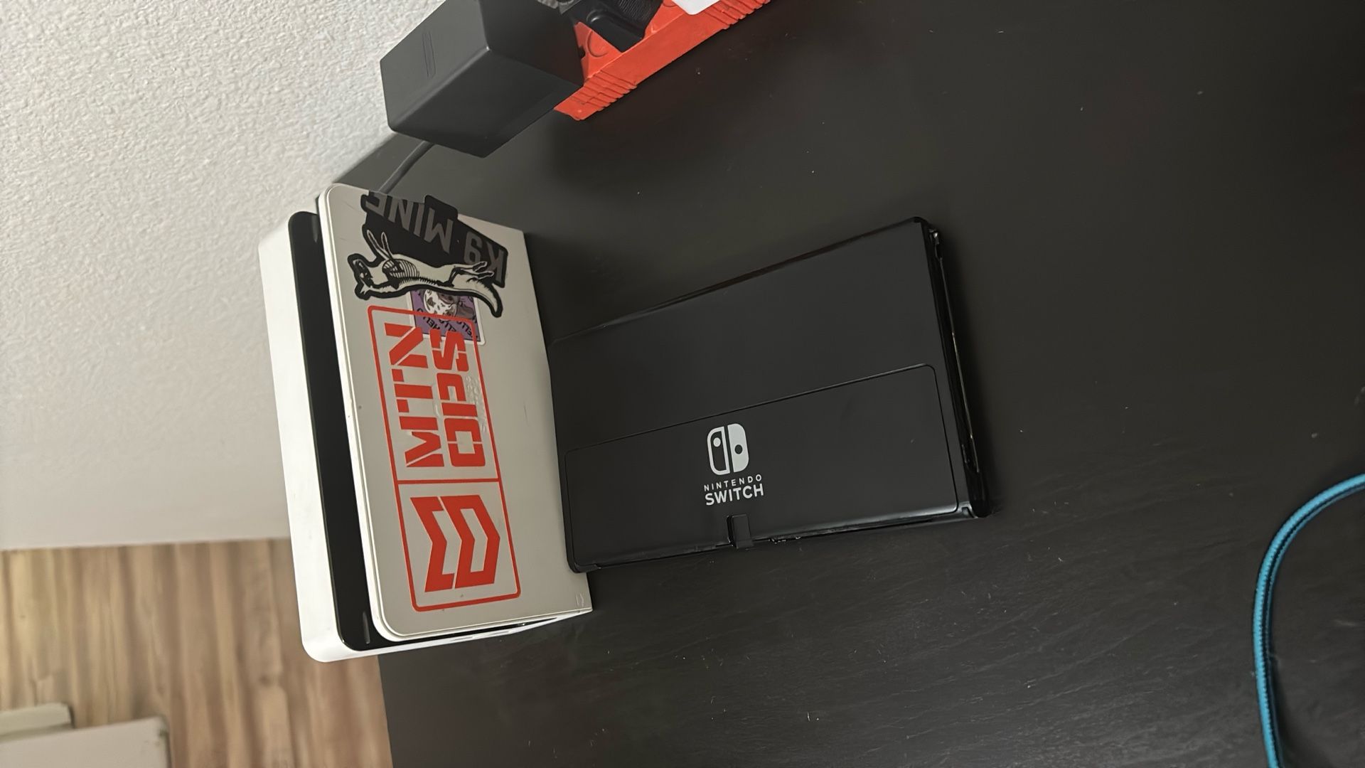 Nintendo Switch Gameing Set Up Including Montor Pro Controller And Switch Dock And A Switch With Headphones