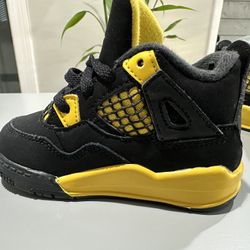 Nike Air Jordan 4 Retro TD Thunder Black Yellow BQ7670-017 Baby Toddlers Size 6C