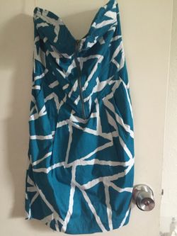 Turquoise and white strapless dress
