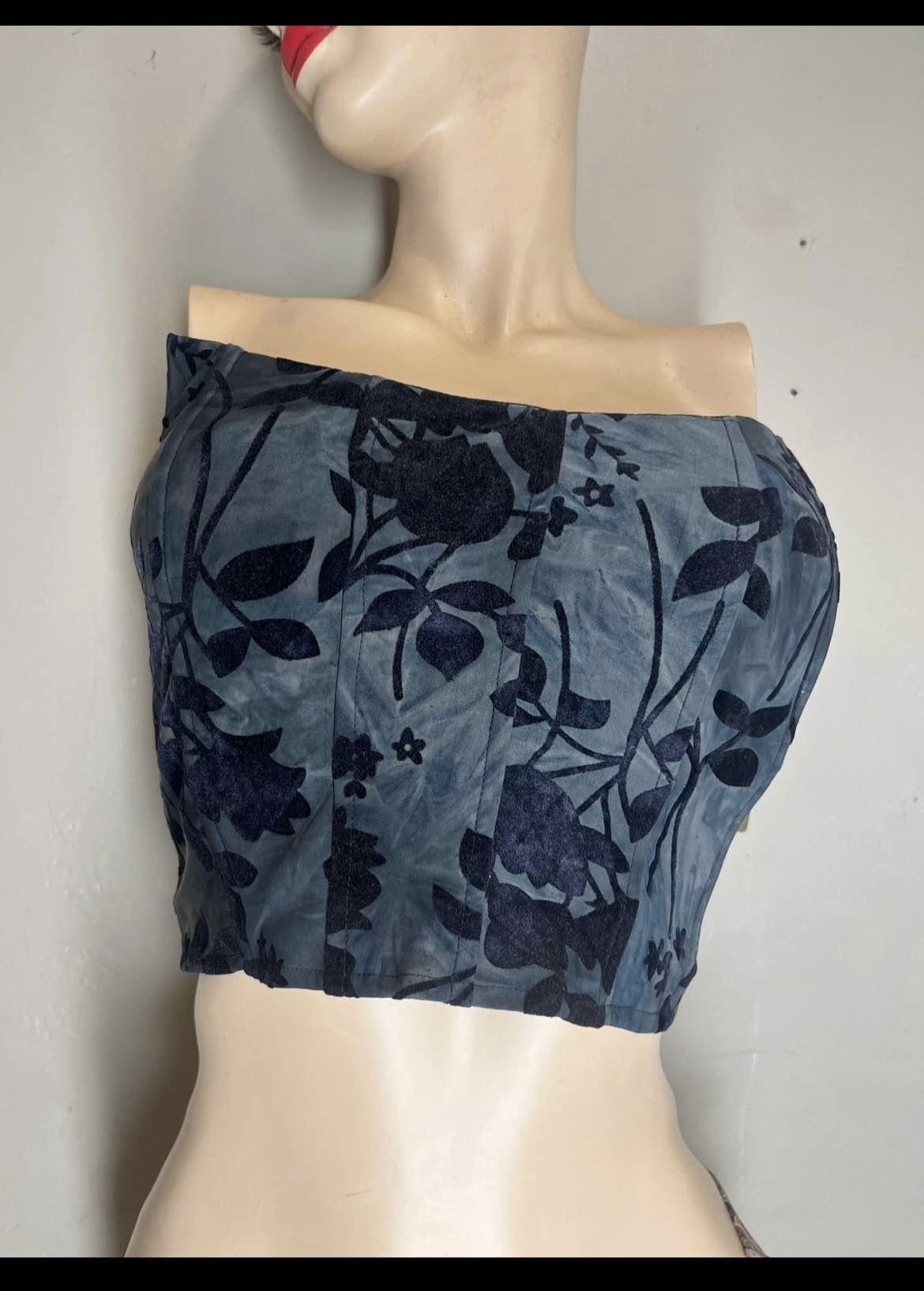 Black velvet floral corset top