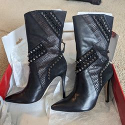 Guess Gwnyx Black Studded Leather Zip Up Ankle Boots 