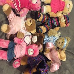 9 build a bears and a box full of clothes and shoes