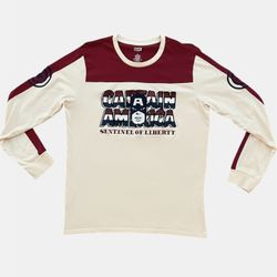 Captain America Marvel longsleeve burgundy & cream embroidered shirt Size Large