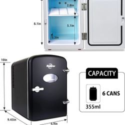 Retro Portable Mini Fridge AC/DC for Skincare, Cosmetics, Medications, Dorm, Home, Room and Travel (Blac