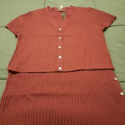 Women's Burgundy  2 Piece Sweater Set Size Xlarge