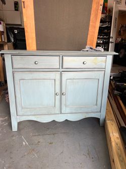 Light Blue Distressed Wood Sideboard Cabinet
