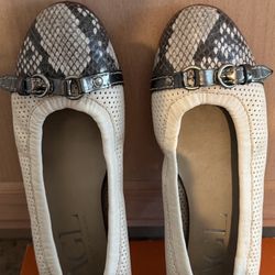 AGL Italian Leather Ballet Flats – Size 40.5 – Pewter / Snakeskin Cap Toe