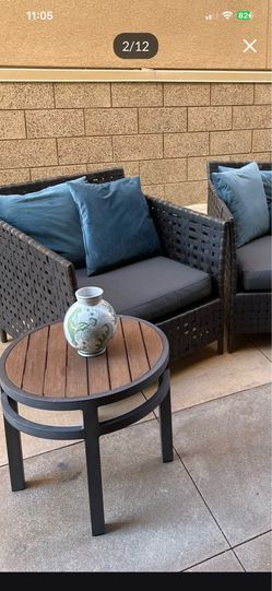 Set of 2 Modern Slatted Round Patio Side Tables