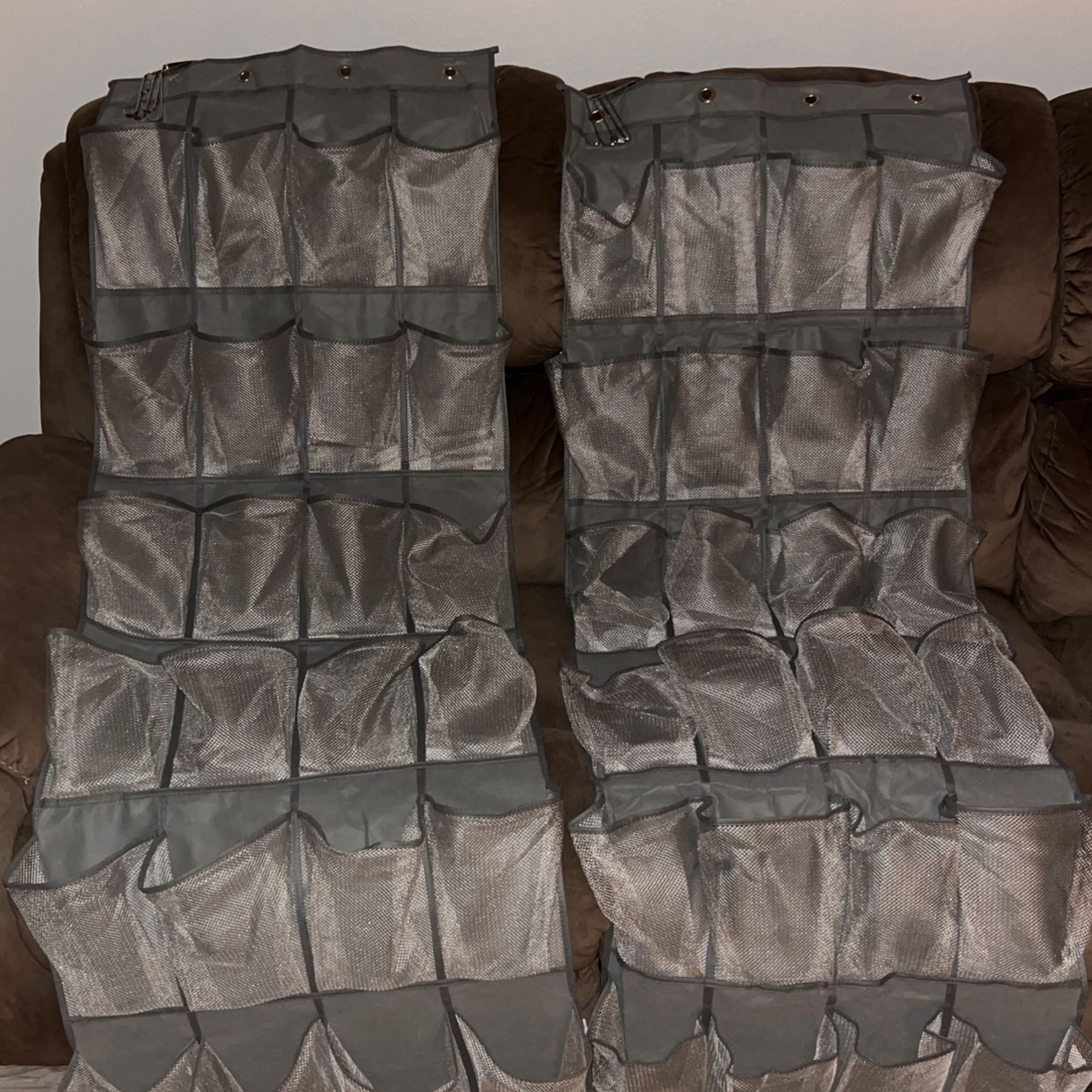 2 Grey Hanging Shoe Organizers 24 Pockets 