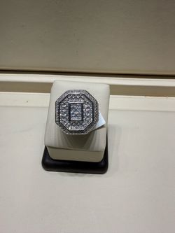 Real Silver- Octagonal Pavé Statement Ring Cubic zirconia