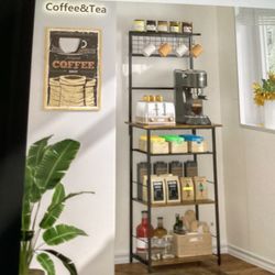 5 Tier Farmhouse Corner Coffee Bar Station, Bakers Rack