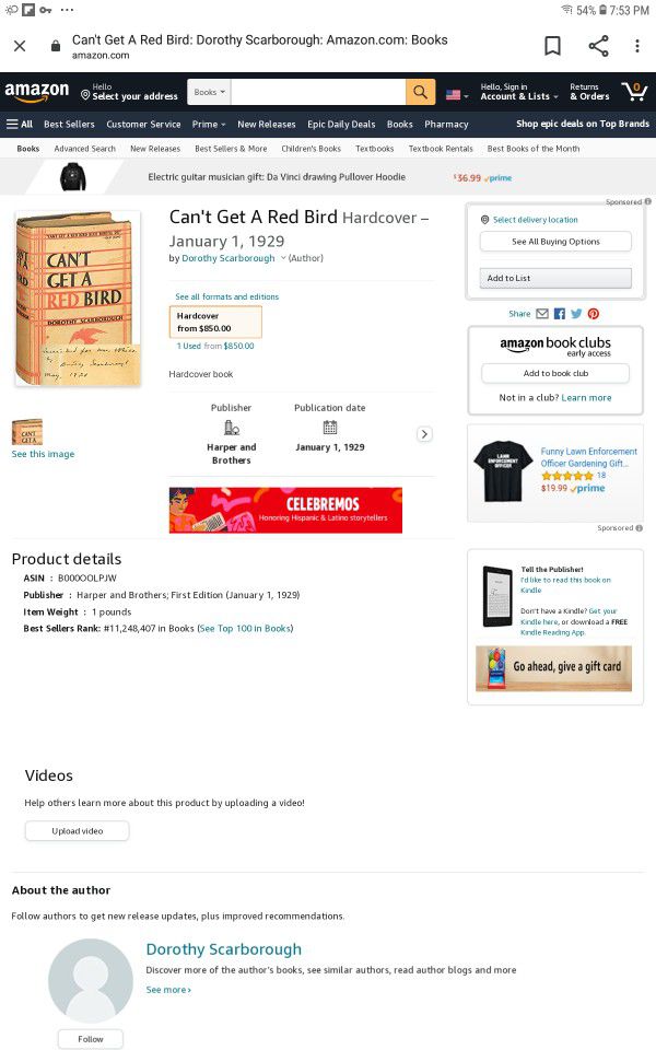 Can't Get A Red Bird 1929 First Edition 