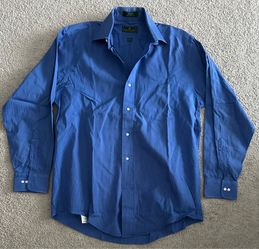 Embassy Row Men's Long-Sleeve Pinstripe Dress Shirt - Cobalt Blue Size 15.5-32/33