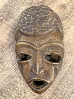 Hand Carved Wooden Face Mask Tribal African Wall Art Primitive. Has Crack.