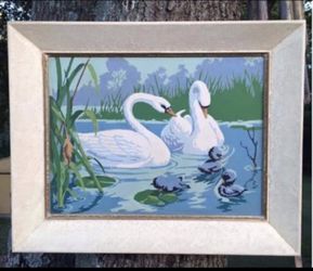 Vintage PBN (Paint-By-Numbers) Picture with Swans