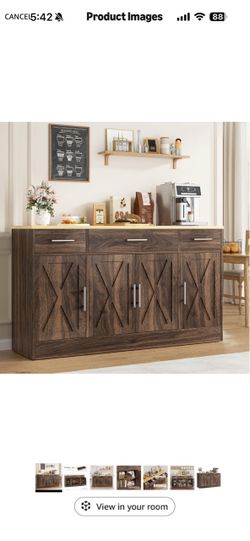 Brand New- Dark Walnut Sideboard Buffet Cabinet with Drawers