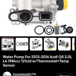 Water Pump For 2013-2016 Audi Q5 2.0L L4 1984cc 121cid w/Thermostat+Temp Sensor