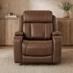 ❤️🔥 Spruce & Spring Leather Zero Gravity Recliner with Storage Box - Light Brown $ 380