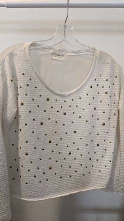 Off white shirt with square, shiny square PCs. Sewn in