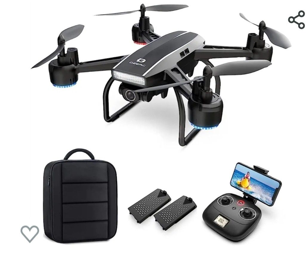 DEERC D50 Drone with Camera for Adults 2K Ultra HD FPV Live Video Wide Angle, Altitude Hold, Headless Mode, Gesture Selfie, Waypoints Functions RC Qua