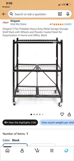 Origami 3-Tier Foldable Metal Storage Shelf Rack