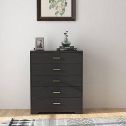 Minimalist Black 5 Drawer Dresser 