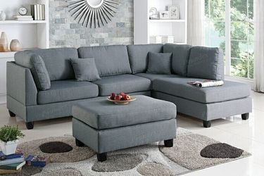 Brand new 104" x 75" grey sectional + ottoman