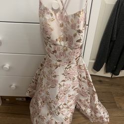 Homecoming Pink Dress With Gold Flowers 