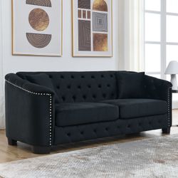 77-Inch Modern Chesterfield Velvet Sofa, 3-Seater Sofa, Upholstered Tufted Backrests with Nailhead Arms and 2 Cushions for Living Room, Bedroom, Apart