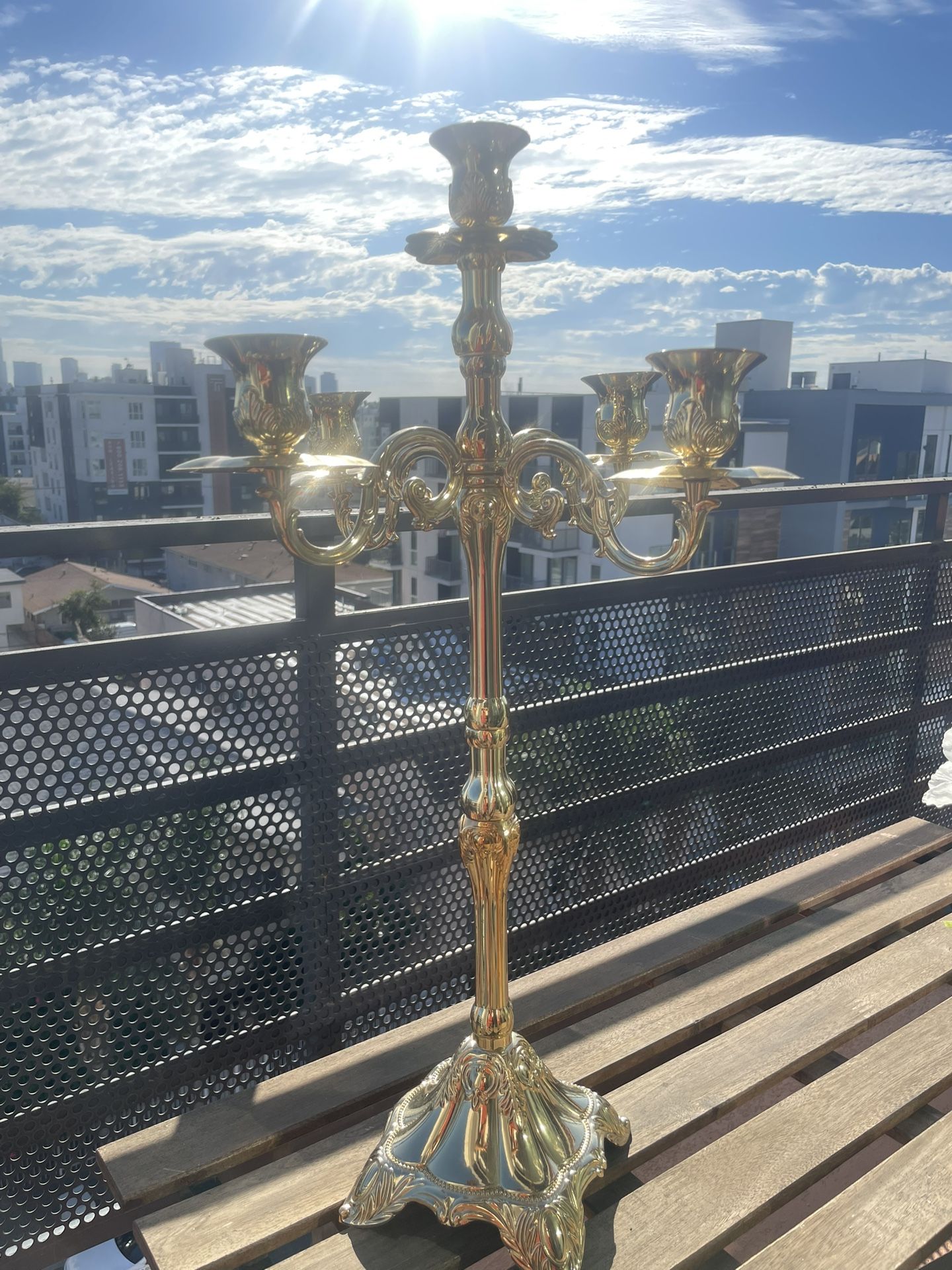 Gold 5-Arm Candelabra – Elegant Holiday Table Decor ✨