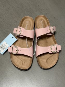 Cat & Jack Girls Light Pink Pearl-Trim Buckle Slide Sandals Size 3 NWT