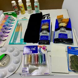 Acrylic Paints, 3 Brush Sets, Paint Pallet, Glitter, Plant Stake Markers, Boards